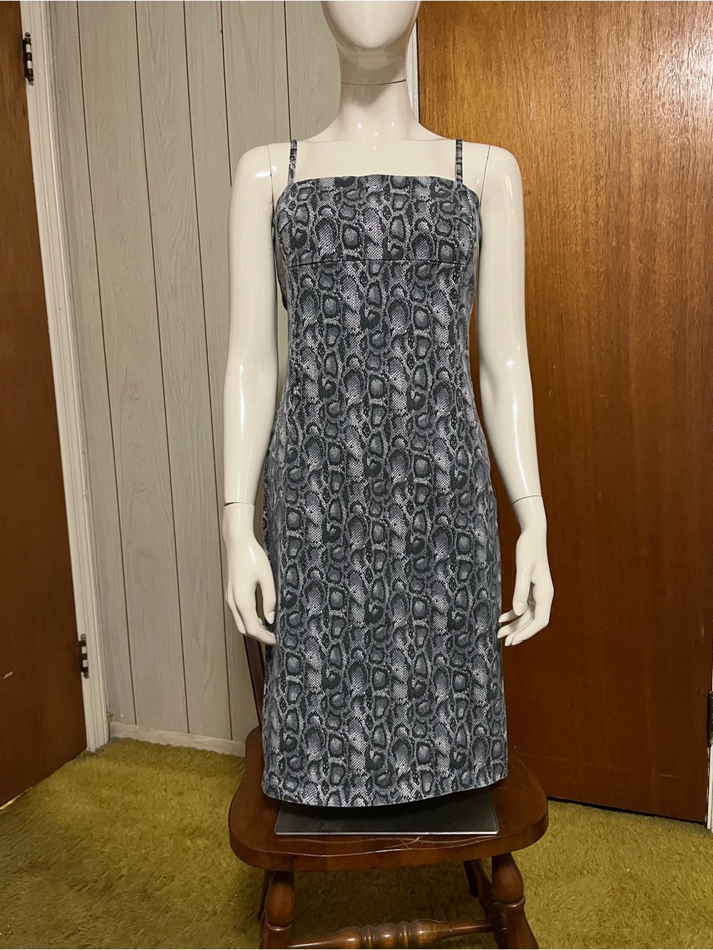 La Belle Gray Snake-Print Midi Slip Dress